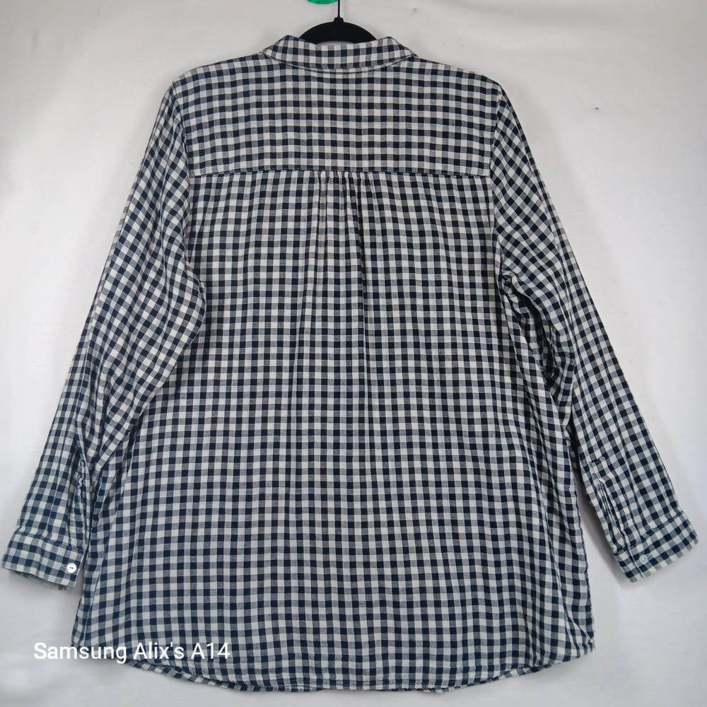 J.Jill Blouse Size Large Long Sleeve Cotton Black White Gingham Check Shirt - Picture 11 of 11